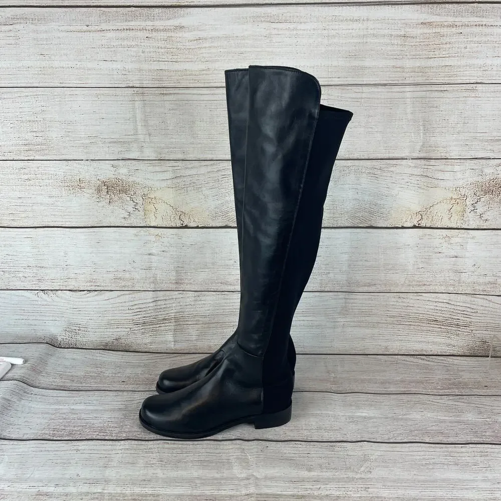 Stuart Weitzman 5050 Womens Sz 5M Over the Knee Boots Black Leather Suede